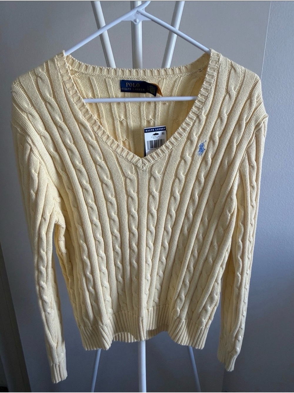 Polo by Ralph Lauren Pale Yellow Cable-Knit V-Neck Sweater